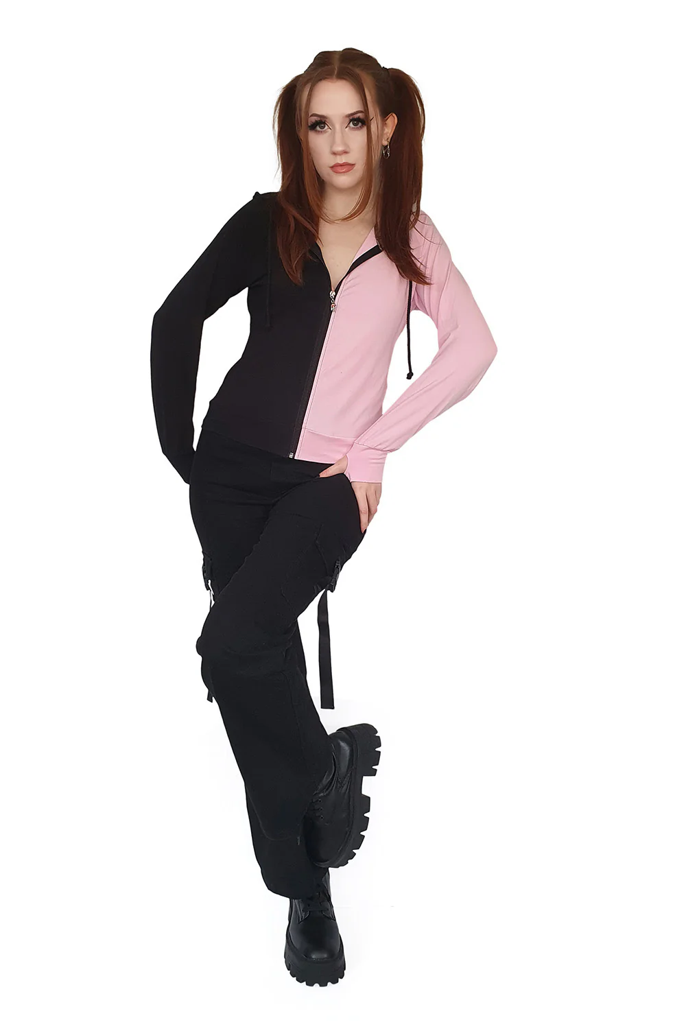 Yuri Half and Half Hoodie [BLACK/PINK] - Image 3