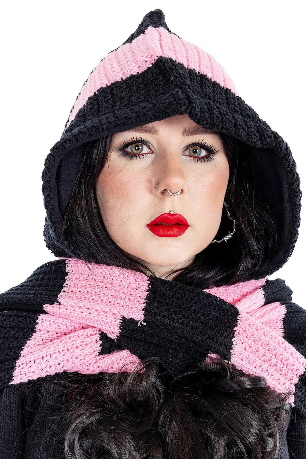 Zenni Hooded Scarf [BLACK/PINK] - Image 4