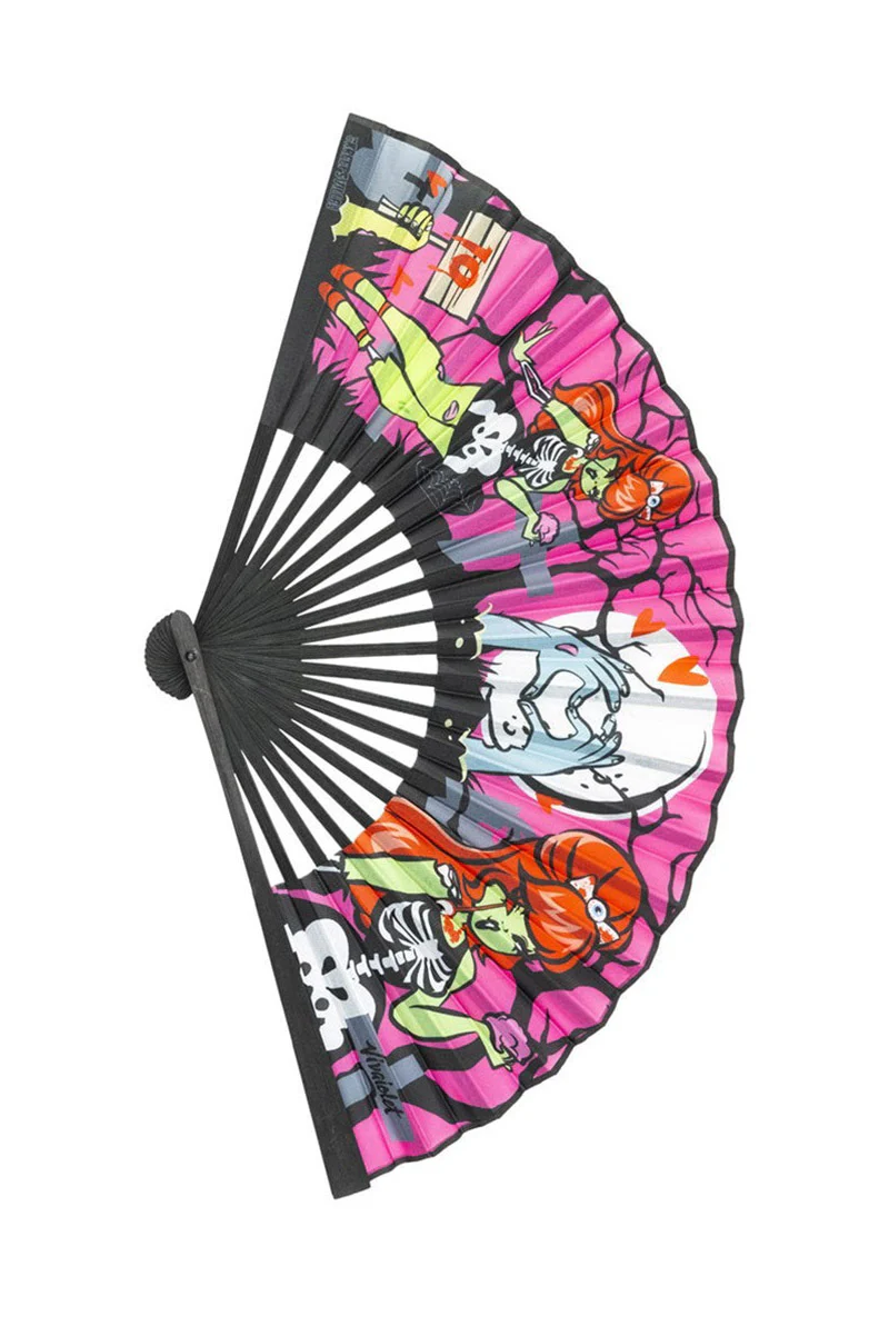 Zombie Girl Pink Fabric Fan - Image 2